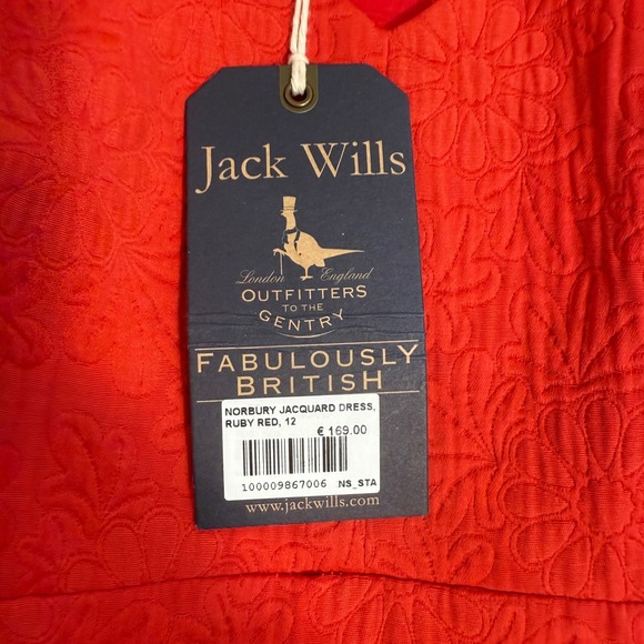 Jack Wills Norbury Jacquard Dress Ruby Red V Neck Fit‎ Flare UK 12 US 8 - Picture 4 of 8